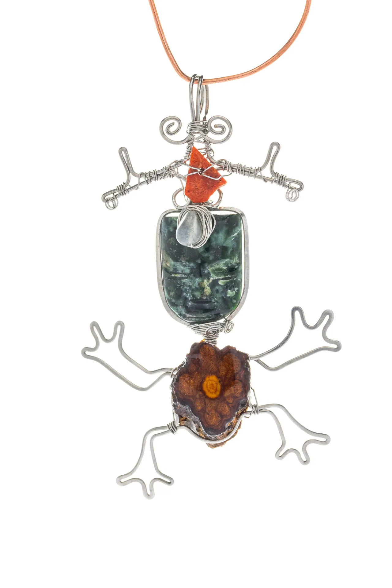 Pequeño Chamán del Sendero — Dije de máscara de jade ecuatoriano
