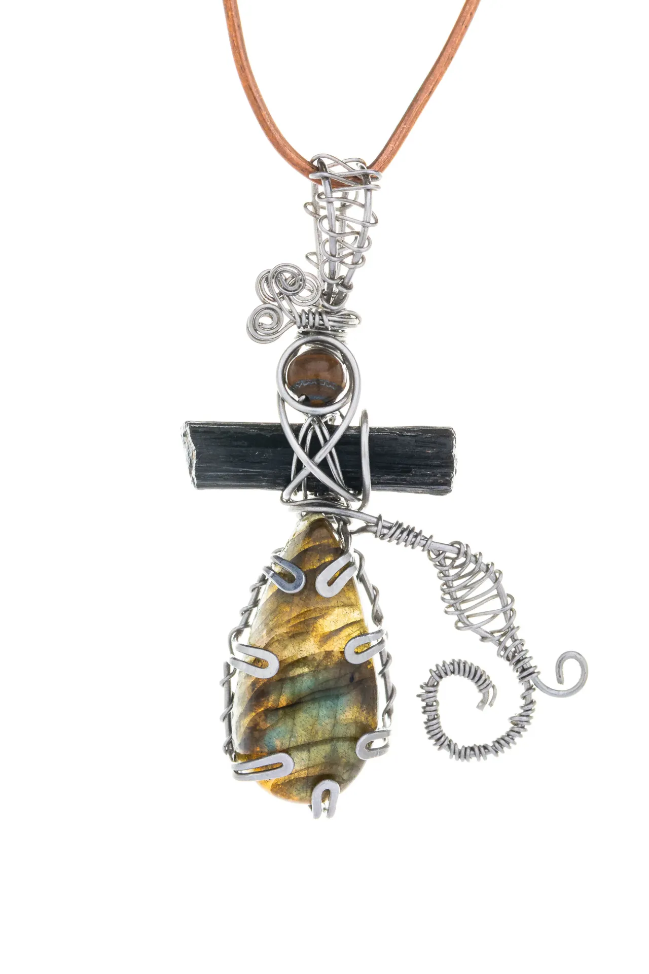 Guard Path — Labradorite, black tourmaline, and tiger's eye charm