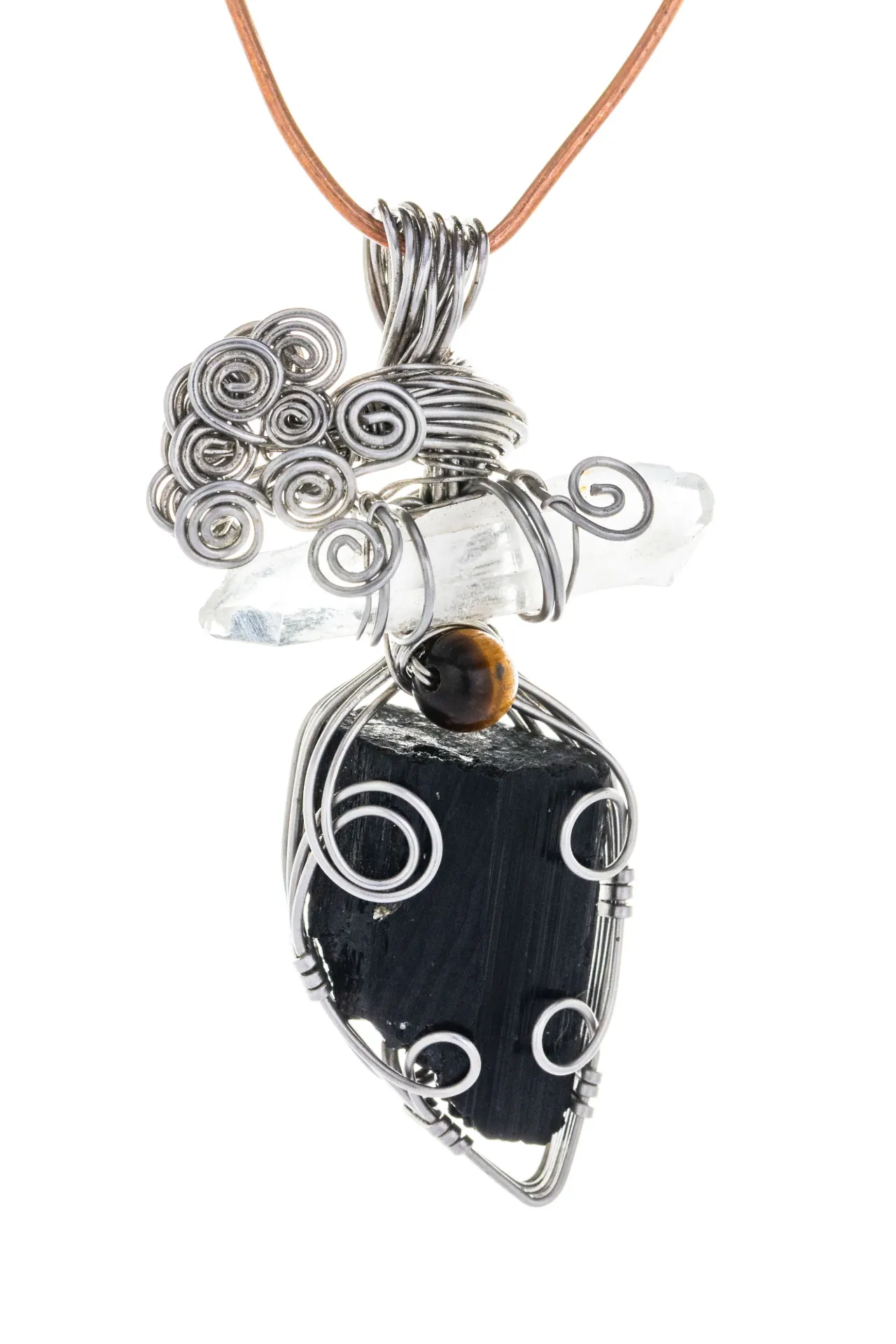 Path Axis — Tourmaline, crystal quartz, and tiger's eye charm