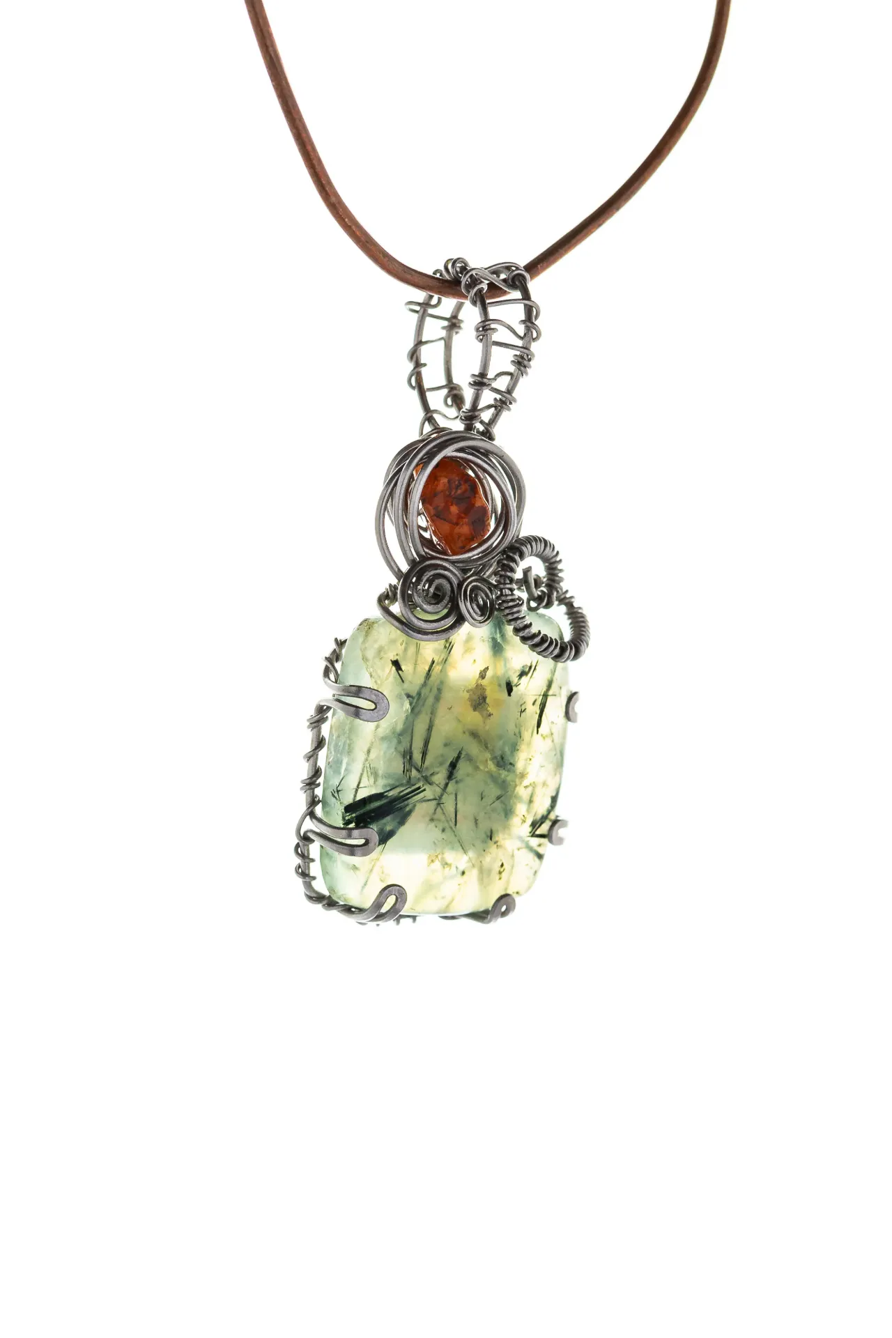 [DI-AC-PR-002] Green Dawn — Prehnite and orange agate charm