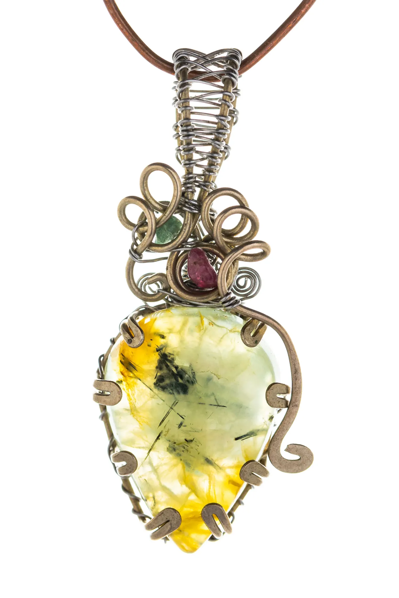 Vital Dew — Prehnite, green quartz, and ruby charm